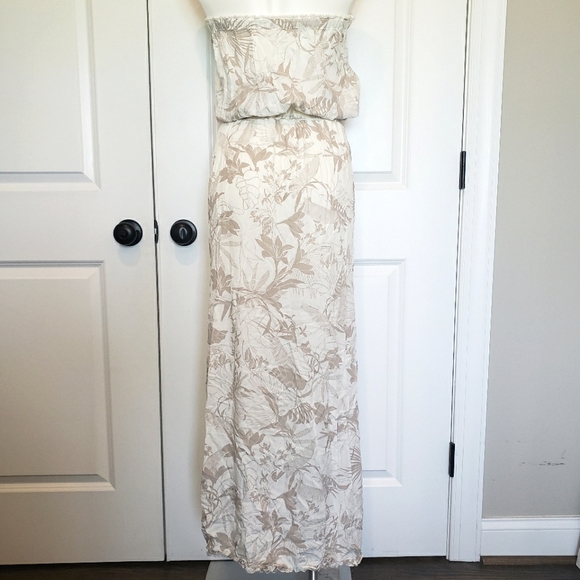 NWT Surf Gypsy Tan White Tropical Floral Strapless Slit Maxi Dress Swim Cover S - Picture 7 of 11